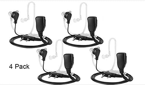 HWAYO 2-Pin Covert Acoustic Tube Walkie Talkie Earpiece – Two Way Radio Earpiece with a PTT Mic - Compatible with Walkie Talkie Headset Brands (Kenwood, Puxing, Wouxun, Baofeng) (Black-4 Pack)