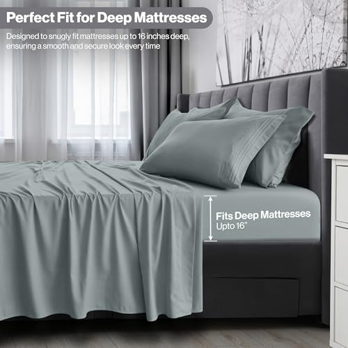 Lux Decor Collection King , Grey : 4 Piece Bed Sheets Set- Brushed 1800 Bedding Series Sheet Set -Wrinkle, Fade, Stain Resistant - Hypoallergenic, Soft Bed Sheet Set, Sheet & Pillow Cases by Lux Decor (King, Grey)