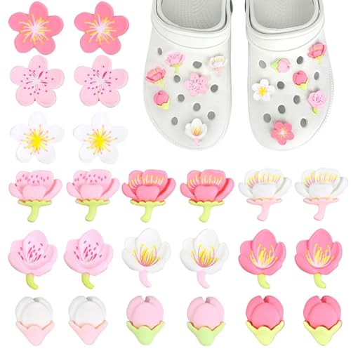 Image of Raheem 24pcs Pink Flower Shoe Charms for Crocs