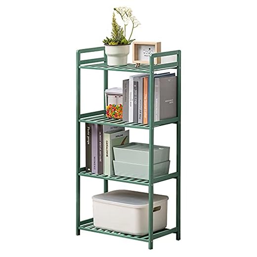 IOTXY Adjustable Multifunctional Shelving Unit - Medium 4-Tier Bamboo Freestanding Shelf, Kitchen Organizer, Bathroom Towel Storage Shelves, Entryway Shoe Rack, Living Room Open Bookshelf, Light Green