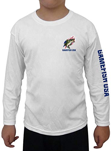 GAMEFISH USA Long Sleeve Fishing Shirt American Flag Bass for Kids, UPF 50+ Microfiber Performance Clothing2
