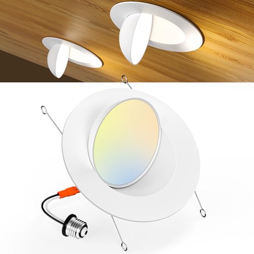 Image of Amico 1 Pack 6 Inch Eyeball Gimbal Retrofit Can Lights, 360°&90°Adjustable Directional 5CCT LED Recessed Lights, Dimmable, 2700K/3000K/3500K/4000K/5000K Selectable, 12W 1200LM, ETL&FCC
