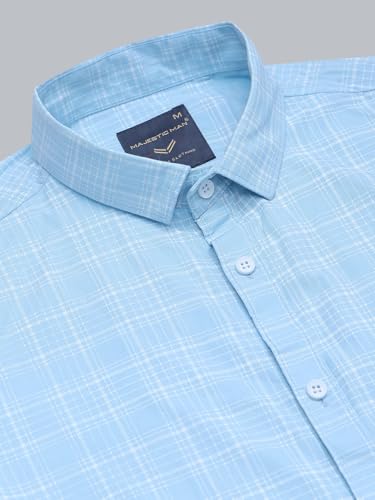 Image of Majestic Man Comfort Slim Fit Spread Collar Small Checked Cotton Casual Shirt