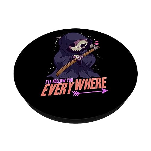 I'll Follow You Everywhere Spooky Cute Grim Reaper Halloween PopSockets Swappable PopGrip, Black - Image 2
