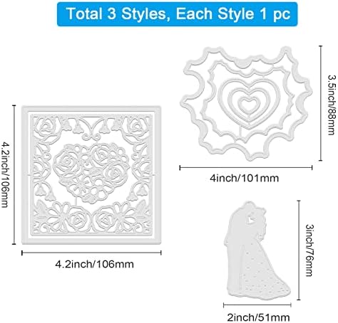 GLOBLELAND 3Pcs Valentine's Day Cutting Dies Metal Wedding Love Frame Die Cuts Embossing Stencils Template for Paper Card Making Decoration DIY Scrapbooking Album Craft Decor