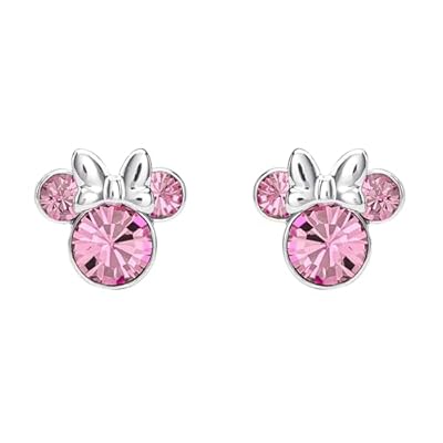 Pendientes de tuerca chapados en plata con cristal rosa de Minnie Mouse para niñas y mujeres, talla única, Chapado en plata, Sin piedra preciosa | Ya disponible en tu tienda friki favorita! En mundofriki.es!