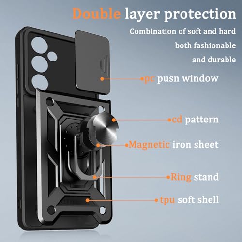 Image of Heavy Duty Back Case Cover for Samsung Galaxy S26 5G, Shockproof Samsung Galaxy S26 Back Cover, Ring Case with Kickstand and Camera Protection Shutter - Black