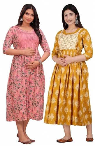 Image of Women's Maternity Kurti for Feeding Zippers | Feeding Kurti with Concealed Zip for Pre & Post Pregnancy |Maternity Dresses for Women (Combo Pack of 2 Kurti)