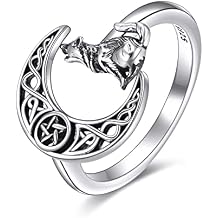 POPLYKE Celtic Wolf Rings for Women & Men Sterling Silver, Modern, Statement Rings Silver