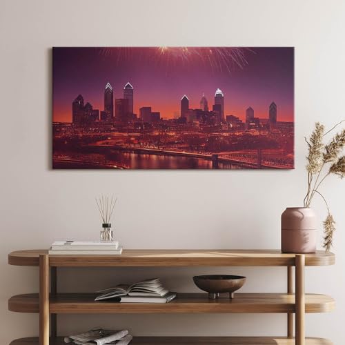 Tableau Philadelphie de nuit Wallfluent toile murale 120x60cm - 2