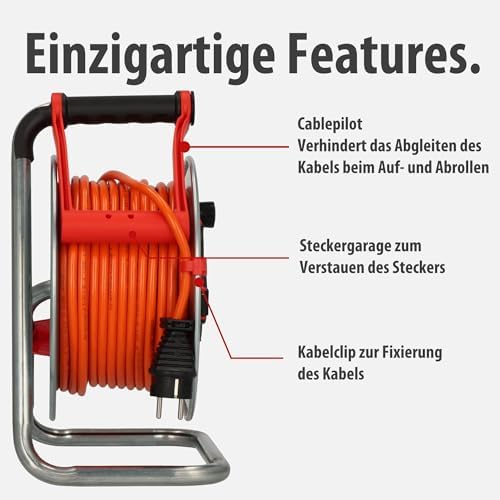 Bild 3 - Brennenstuhl Garant S V2 IP44 Kabeltrommel 25m outdoor (Made in Germany, Kabel in Signalfarbe orange, Stahlblech, kurzfristiger Einsatz im Außenbereich)