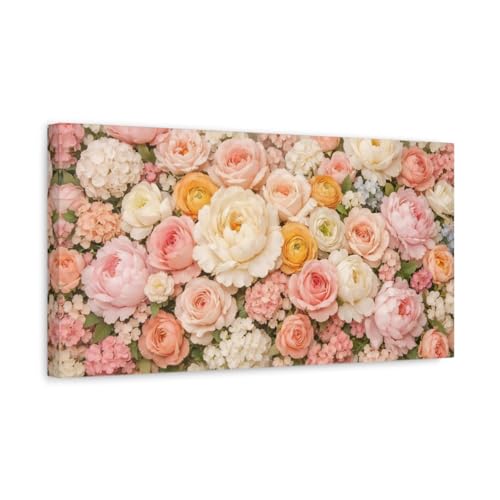 Tableau bouquet floral pastel romantique toile 50x25cm