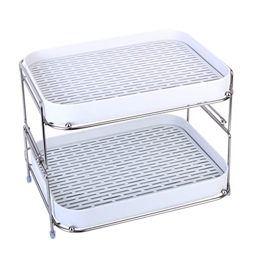 Image of Zosenley 2-Tier Cups Mugs Drying Rack with Drain Tray, Kitchen Storage Organizer Shelf for Drinking Glass Bottle Bowls