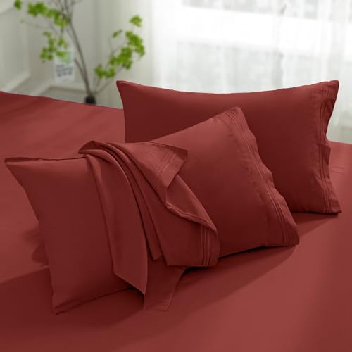 Aormenzy Microfiber Pillow Cases, King Size, Rust Red, Set of 2