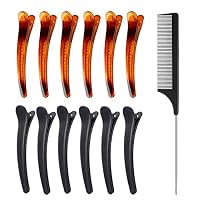 12 Abteil-Clips + 1 Antistatischer Schwanzkamm – Friseurzubehör Zum Trennen & Stylen (braun)