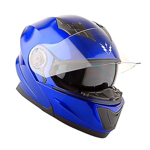 1Storm New Motorcycle Bike Modular Full Face Helmet Dual Visor Sun Shield with Rechargeable LED Tail Light: Glossy Blue