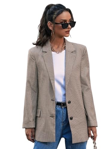 Women Blazer Open Front Regular Fit Polyester Long Sleeve Plaid Lapel Collar Blazer Workwear Jacket Coat