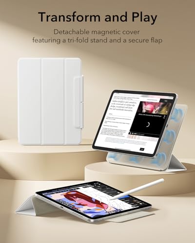 Image of ESR Case for iPad Air 13 Inch M4 /M3 /M2 (2026 /2025 /2024), iPad Pro 12.9 Case, Powerful Magnetic Attachment, Slim Trifold Stand Case, Supports Pencil Pro /USB-C, Rebound Series, Brilliant White | Powerful Magnetic Attachment, Slim Trifold Stand Case, Supports Pencil Pro /USB-C, Rebound Series
