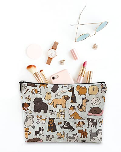 Sufamb Cute Dogs Doodle Art Makeup Bag, Funny Puppy Dog Pattern Cosmetic Pouch for Women Girls, Christmas Birthday Gifts for Dog Lovers Women Girls3