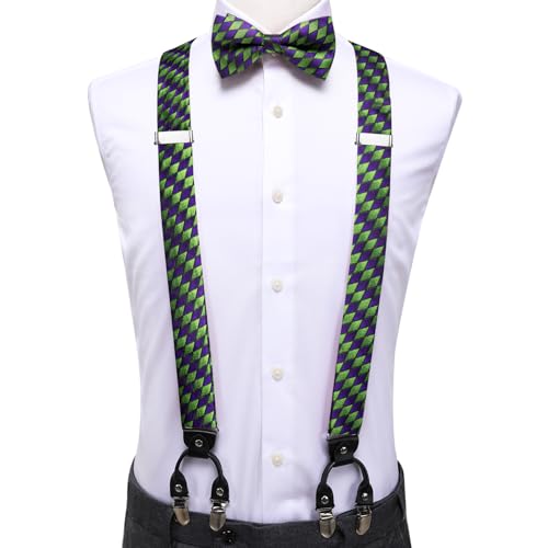 Image of Dubulle Suspender and Bow Tie for Men Paisley Solid Mens Suit Braces Pretied Bowtie and Handkerchief Cufflinks Formal Wedding