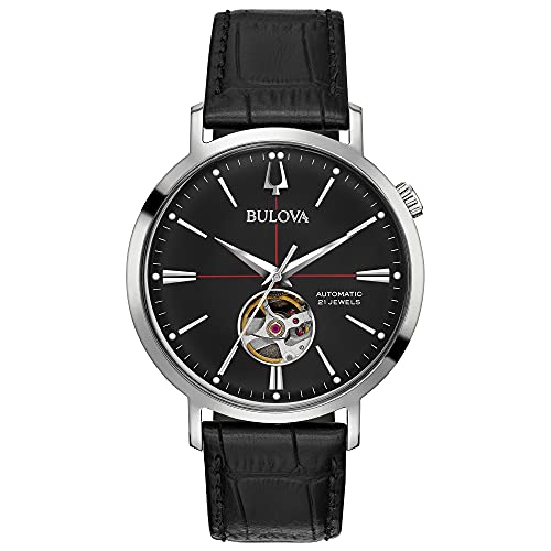 Bulova Men's Classic Aerojet 3-Hand Automatic Leather Strap Watch, Open Aperture, 40-Hour Power Reserve, Double Curved Mineral Crystal, 41mm by Bulova - Used condition - US$237.93