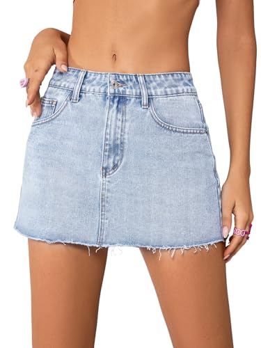 Floerns Women's Causal High Waist Raw Hem Pocket Denim Jean Short Skirt Pale Blue S
