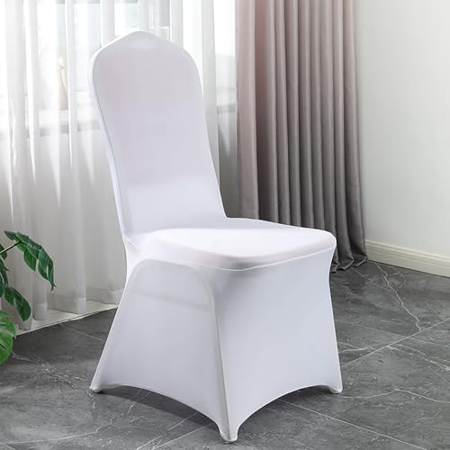 Tomuvpzn 2 Stück Stuhlhussen Weiß, Universell Hochzeit Elegante Stuhl Abnehmbarer Elasthan Stuhlhussen mit 2 Seide Champagnerfarbe Stuhlhusse Schleifen für Hochzeit Bankett Dining Küche Party