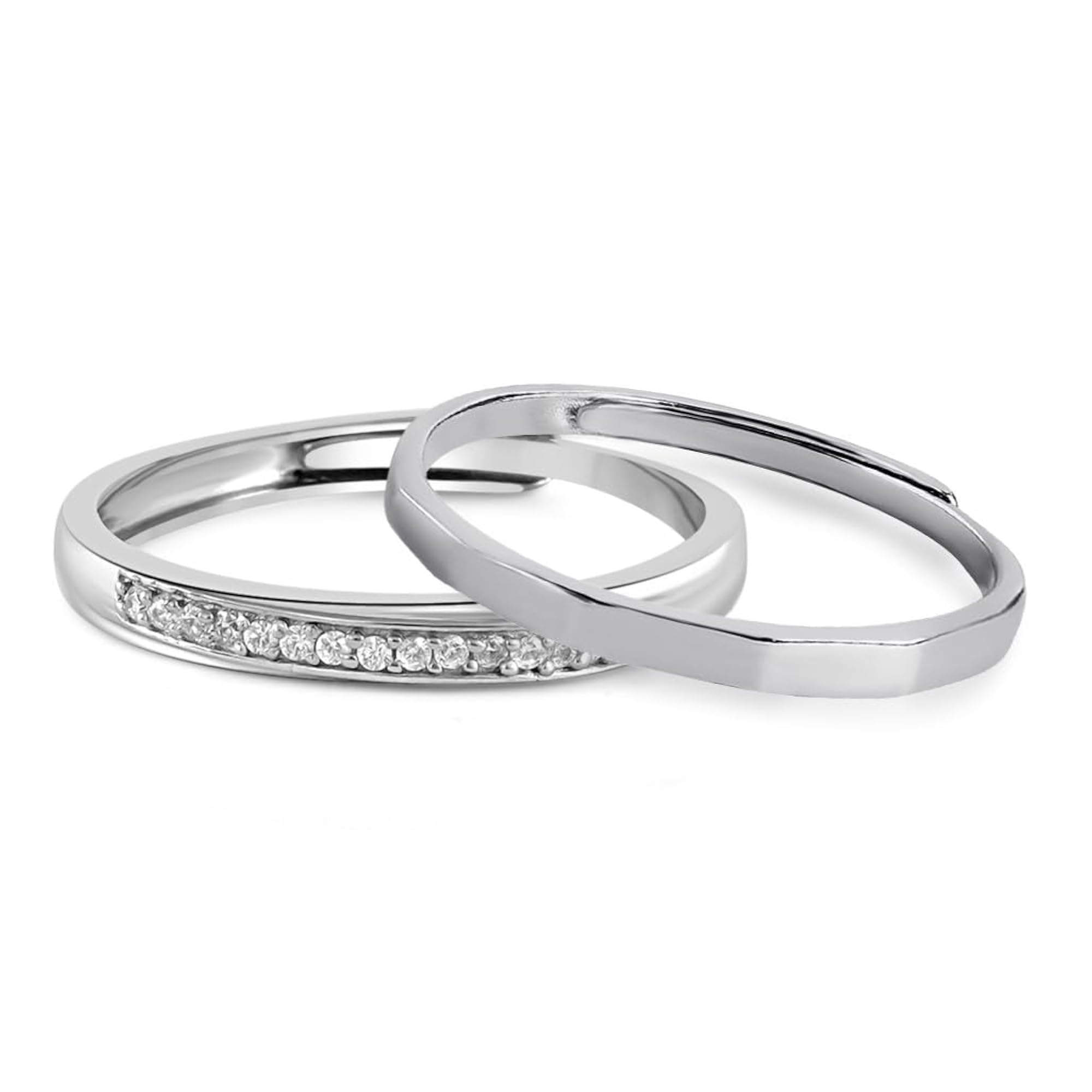 925 Sterling Silver Rhodium Plated Couple Ring Combo