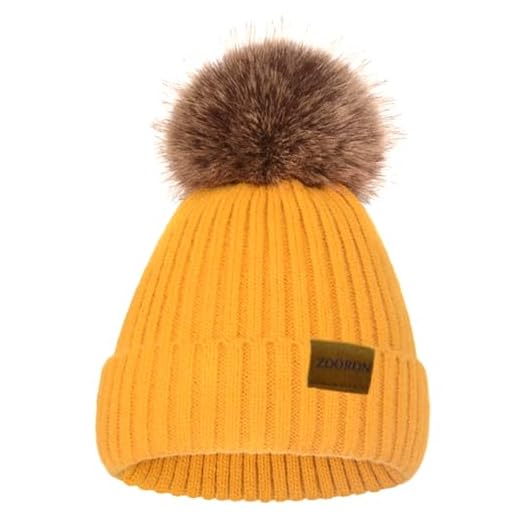ZOORON Beanies for Womens Winter Knitted Beanies Hats with Faux Fur Pom Warm Knit Skull Cap (1Pack-Yellow)