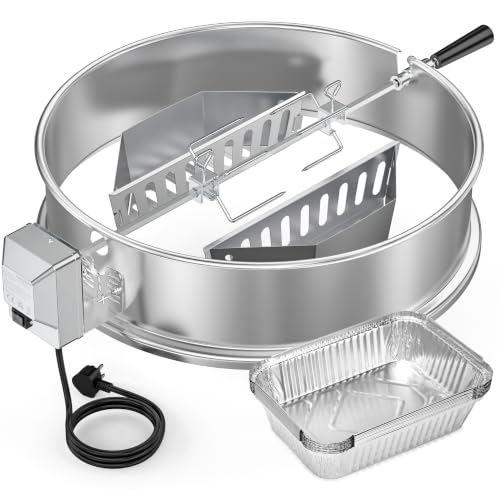 onlyfire BRK-6110 Upgrade Stainless Steel Rotisserie Ring Kit Fits Weber 22-inch Kettle Charcoal Grills With 2-Pack Charcoal Baskets and 10-Pack Drip Pans Fits Most Others 57 CM Kettle Grill