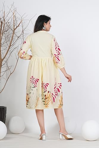 Image of Monique Brand Women's /Girls Cotton Kurta for Women Floral Printed Regular Fit Anarkali Kurta ||Floral Flared Western Dress