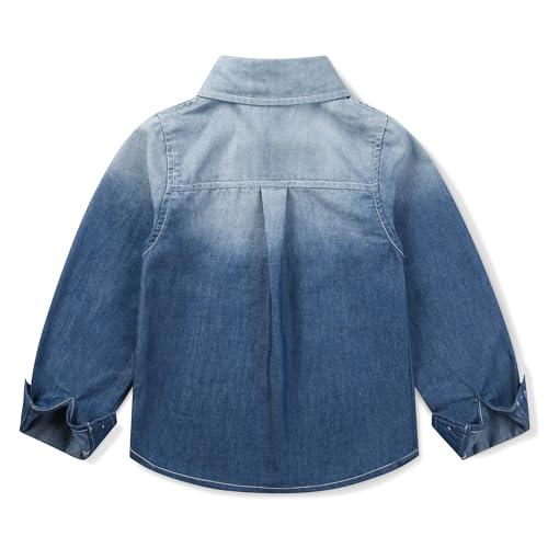 Boys Long Sleeve Denim Button Down Shirt Cotton Solid Casual Western Tops2