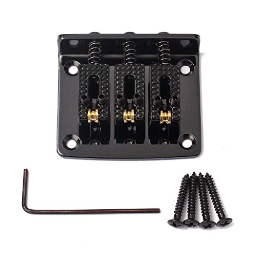 Alnicov Cigar Box Gitarren-Teile: 3-saitige schwarze Hardtail-Steg, verstellbar – Schwarz