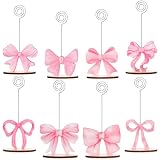 LIUBUJINGYING 8 Pcs Pink Bow Place Cards Coquette Bow Reserved Seating Signs Table Number Holders Metal Wire Memo Clips Stands Bow Party Decorations for Wedding Bow Party Birthday Baby Shower Office