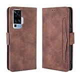 Jiajihua Coque Compatible avec Vivo X50 Pro [Double Fente pour Carte][Stand][tui pour tlphone Portable][Fermeture magntique] Portefeuille Brown