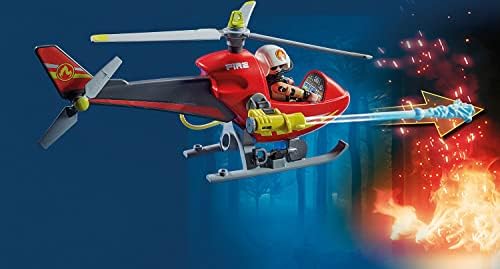 Playmobil 71195 City Action Fire Helicopter, air-based playset with firing cannon, action playset for children ages 4 years+