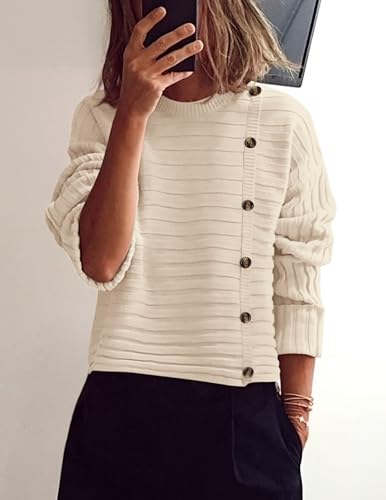 Image of PRETTYGARDEN Womens Sweaters Fall 2026 Casual Long Sleeve Crewneck Button Loose Winter Knit Pullover Sweater Tops