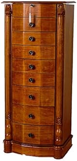 Alveare HomeLouisa Standing Locking Jewelry Armoire – Wood Storage Cabinet with Mirror, 8 Drawers, Necklace Hooks, Ring Rolls & Cord Organizing Port – Safe & Elegant Organizer