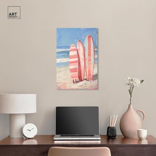 Art Remedy Modern Coastal Print Canvas, 16" x 24", Gallery Wrapped, Pink Surfboards by Art Remedy - Used condition - Image 2