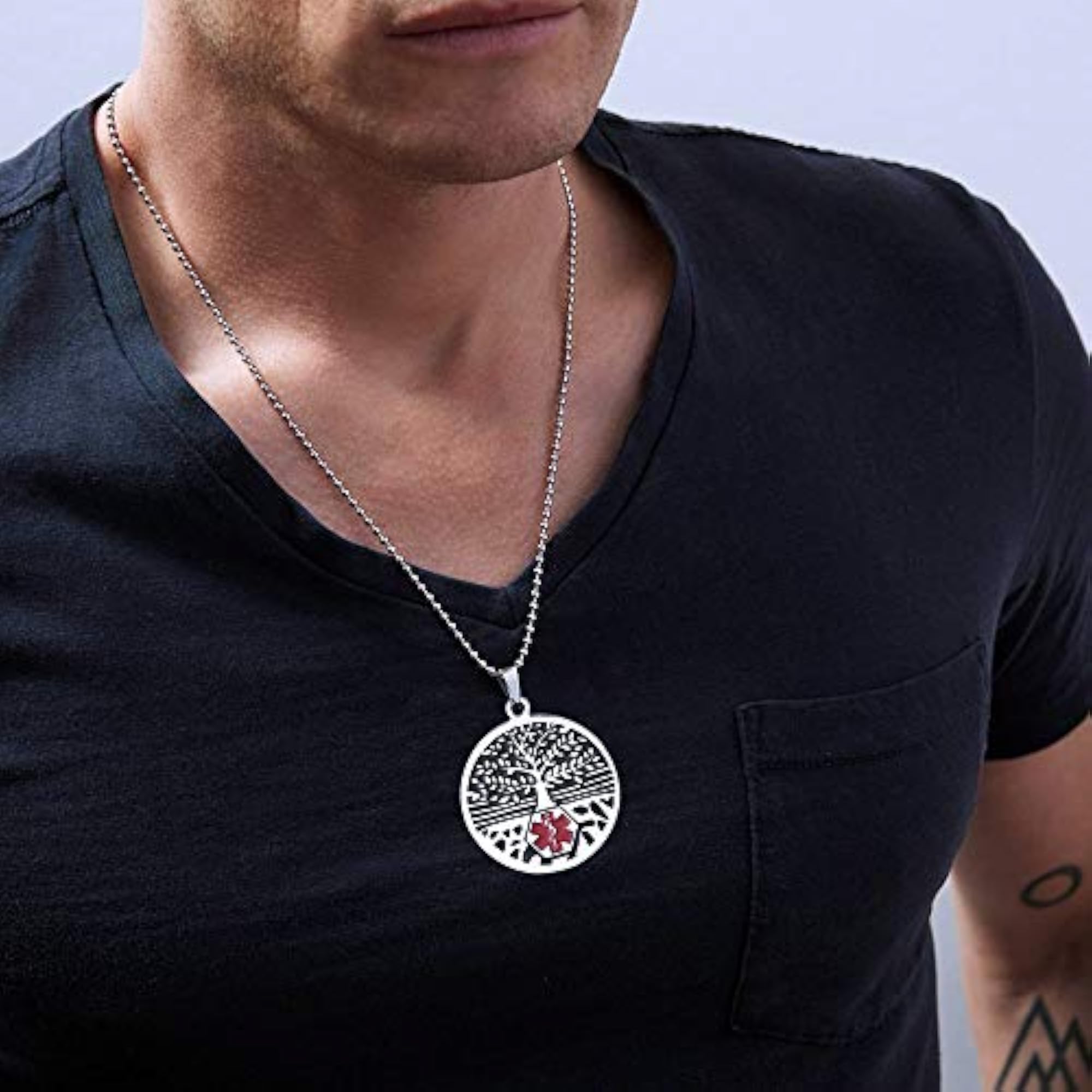 Stainless Steel Tree of Life Medical Alert ID Necklace
