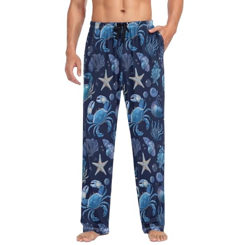 Vdsrup Men's Pajama Pants Shells Crabs Blue Pajama Pants for Men PJs Bottoms Drawstring Pockets Sleep Lounge Pants S3