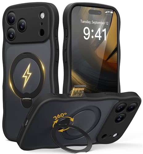 GolbinBox for iPhone 17 Pro Case for Women,[Compatible with Magsafe][360° Spin Magnetic Stand][Cute Wave Edge][Military-Grade Protection] Translucent Matte Phone Case for iPhone 17 Pro,Black by GOLBINBOX - Used condition - CA$44.91