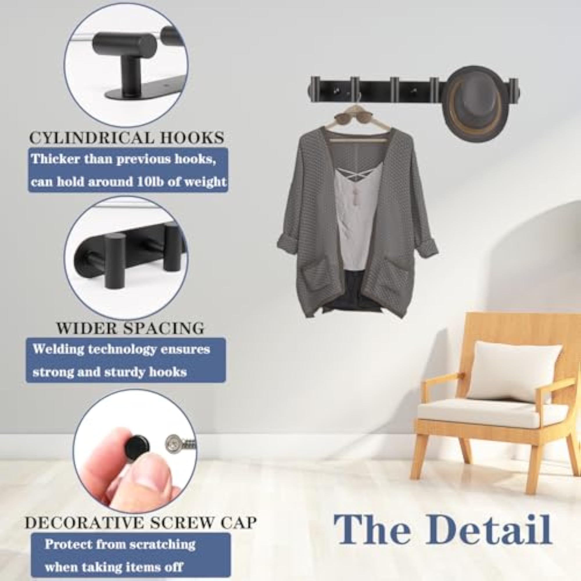 Heavy Duty Wall Coat Rack with 2 Hooks, Stainless Steel