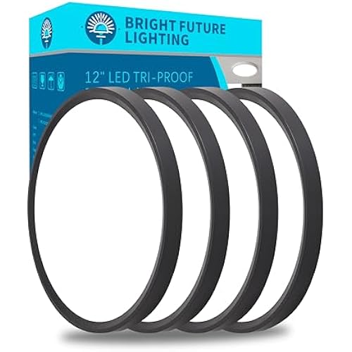 4pack 12 Inch Flush Mount Ceiling Light, 24w Led Ceiling Light, 3000k/4000k/6000k Selectable 2520lm Ceiling Lights, Super Slim Led Light Fixture for Bedroom Kitchen Living Dining Room Office (Black)