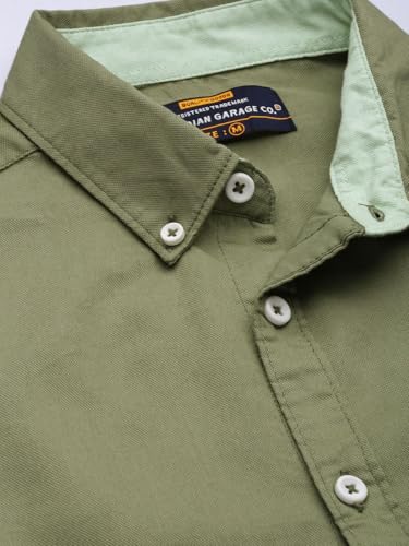 Image of The Indian Garage Co Men Slim Fit Placement Embroidered Full Sleeves Cutaway Collar Casual Shirt