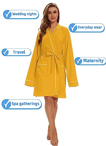 Sweet Rabbit Womens Bathrobes Lightweight Kimono Robes Knit Robes Soft Sleepwear Loungewear (As1, Alpha, M, Regular, Regular, Yellow) #TOP3