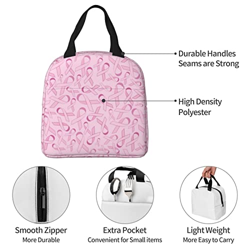 Pink Ribbon Pattern Printed Lunch Bag For Womenmen,Insulated Cooler Bento Lunch Box Bag Reusable Lunch Bag For Nurses Teacher #TOP6