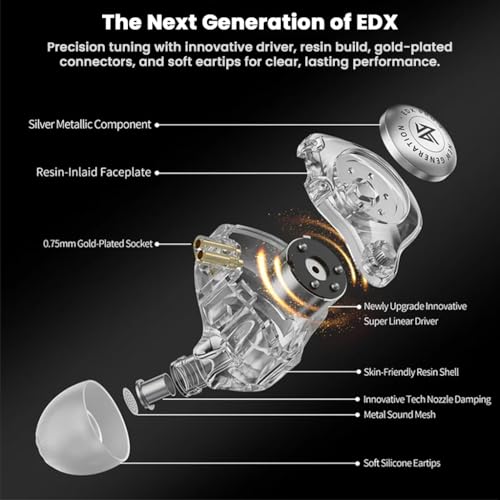 Image of KZ EDX Pro 2 in-Ear Monitor IEM with Mic Earphones with 10mm Dynamic Driver, Balanced Sound, Detachable Silver-Plated Cable with Type-C Plug, Metallic Faceplate, Comfortable Fit Wired IEM (Black)