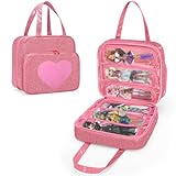 LoDrid Doll Case Compatible with Monster High Dolls with 6 Transparent Pockets for Display and Storage, Tote Bag with Front Pocket and Handle, Pink, Bag Only