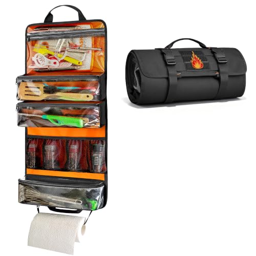 HODRANT Camping Roll Bag, Hanging Camp Kitchen Organizer with Multi Pockets
